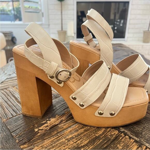 *NWOT Sam Edelman Rosalind Ivroy Embossed Platform Block Heel Sandal - Sz 9 - Picture 5 of 11